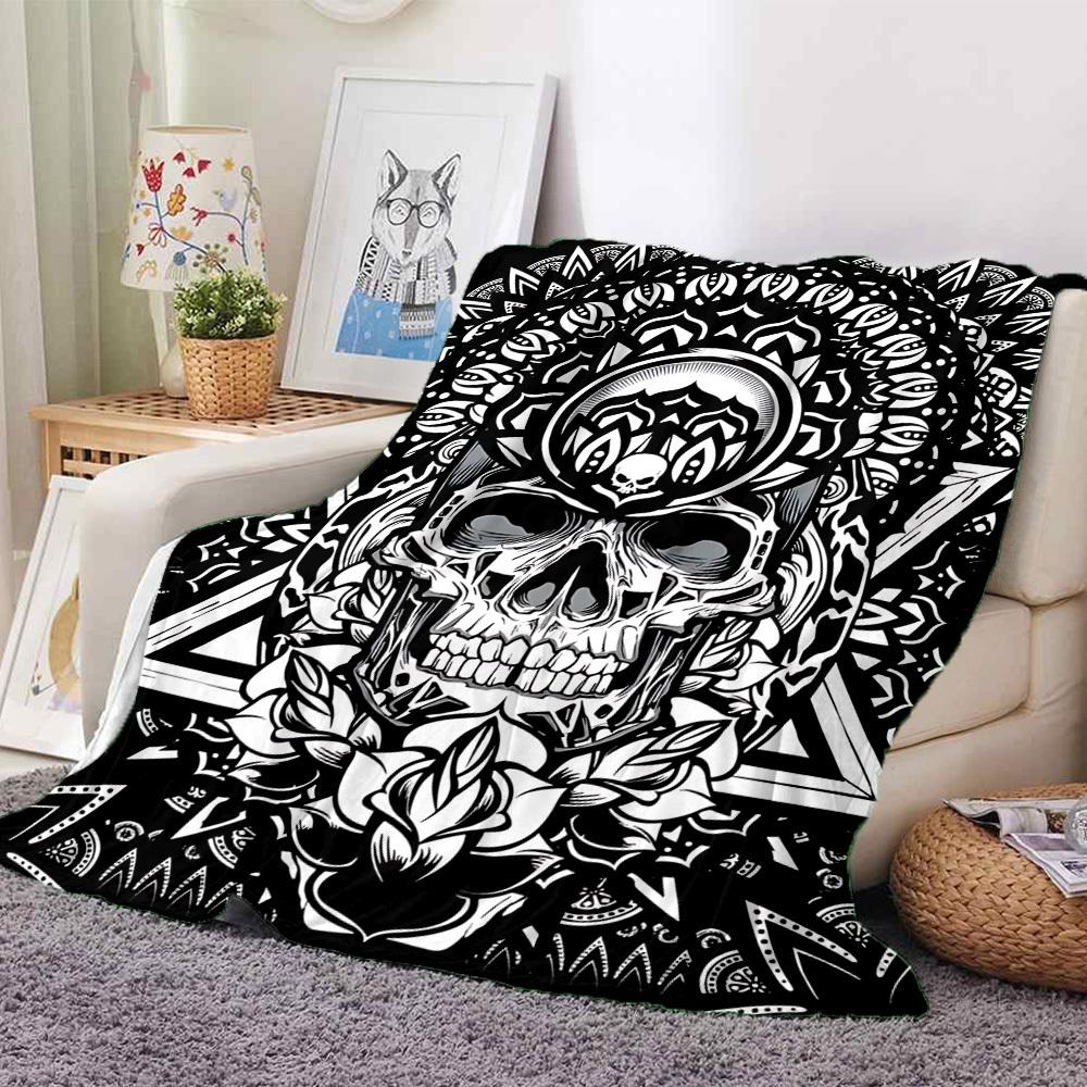 1PC Skull Mandala Art Blanket, Throw For Sofa, Bed, Travel, Camping, Livingroom, And Bed, Printing Blanket With Soft And Warm Fabric Yy250918175