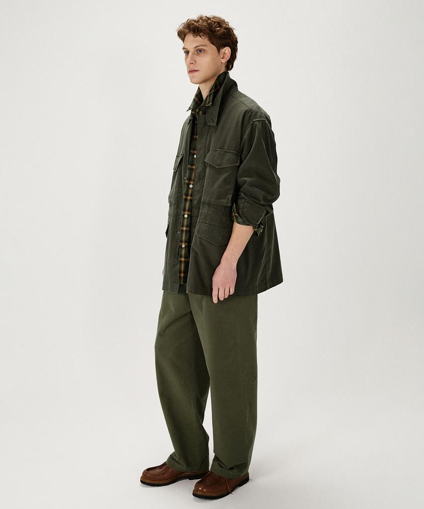 SHIRTER Cotton Drill Wide Chino Pants (Olive)