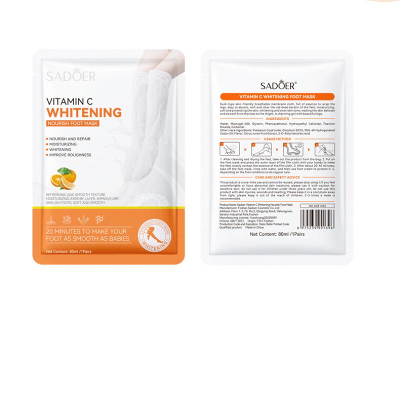 Sadoer Pflegende Fußmaske mit Vitamin C, nährende, feuchtigkeitsspendende und aufhellende Fußmaske gegen Fußfalten