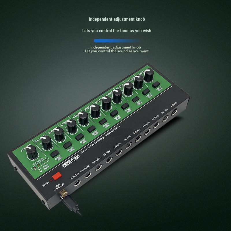 10-Channel Audio Mixer for Musical Instruments and Guitar Amplifier