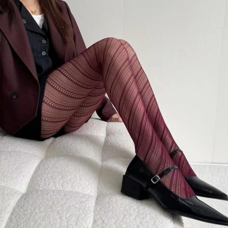 Aesthetic High Waist Fishnet Tights for Women Stretchy Pantyhose Elegant Hollowed Out Diagonal Stripe Mesh Stockings