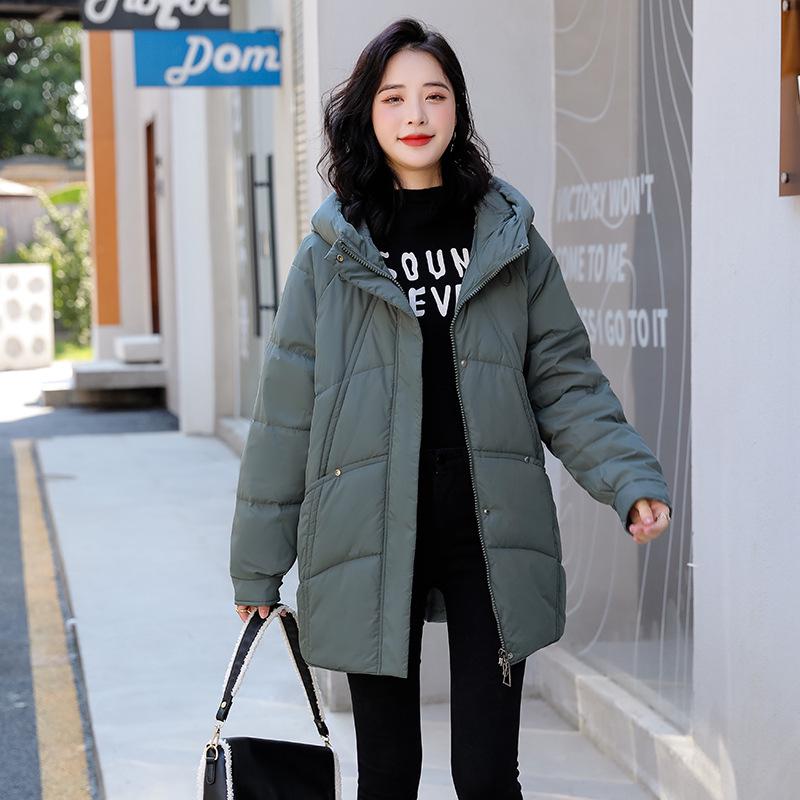 

Женское пуховое хлопковое пальто средней длины 2023: Горячий стиль, Новый большой размер, Толстый, Модный, Свободный, Теплый жакет с хлопковой подкладкой 2XL [For 135-155 lbs]