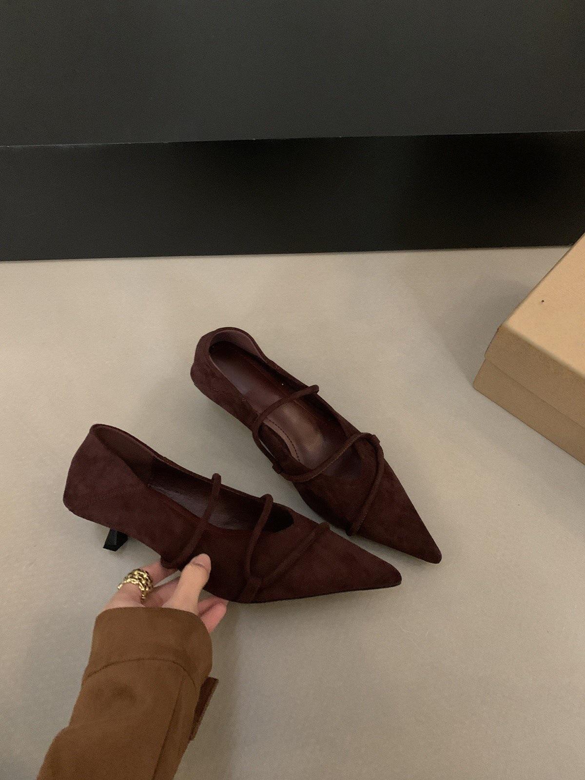 

Suede Pointed Heel Mary Jane Single Shoes Commuter Kitten and Evening Shoes 41 фіолетовий