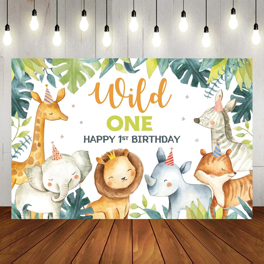 Jungle Safari  Animal Party Background Backdrop Happy Wild One 1st Birthday Party Decoration Baby Shower Photo Background