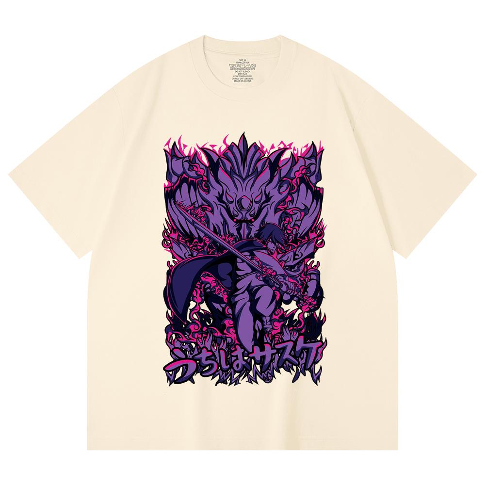 230 Gsm 100% Cotton Naruto V16 Sasuke Print Unisex Heavy Cotton T Shirt XS абрикосовый