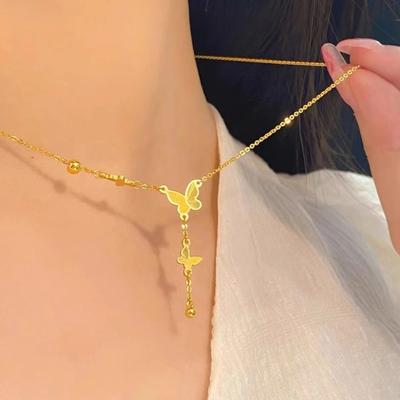 Three Golden Butterfly Charms Women's Necklace Pendant Simple Girl Jewelry Necklace Gift for Friends