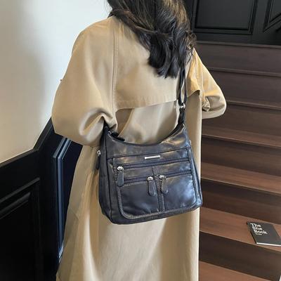 Washed Soft Leather Women's Bag Fashionable Large-capacity Middle-aged Casual Single-shoulder Crossbody Bag