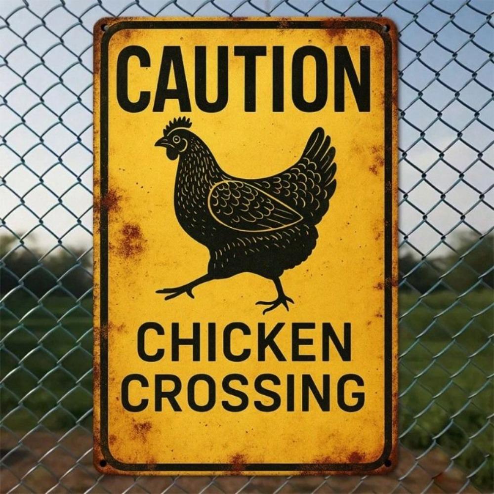 Metal Wall Art Chicken Road Sign Humor Decor 12x8 inch