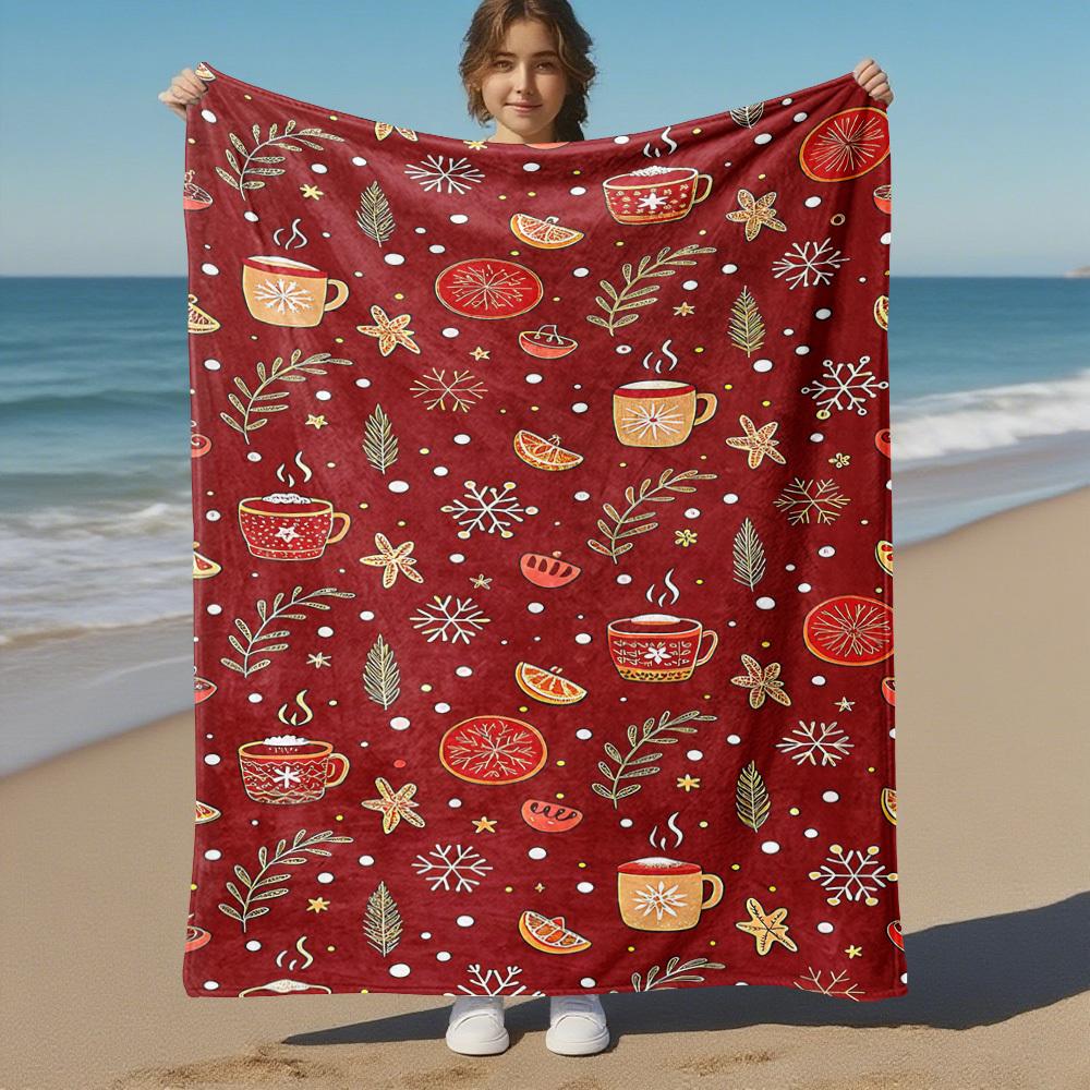 1pc Christmas, Winter Outdoor Flannel Blanket Soft Warm All-Season Throw for Sofa Bed Car Camping Office, Cozy Gift Idea1127S