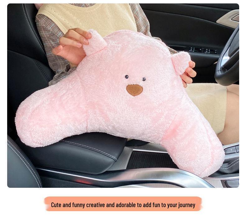 Cartoon Car Headrest Neck Pillow: Cute Plush Winter Lumbar Support for Women