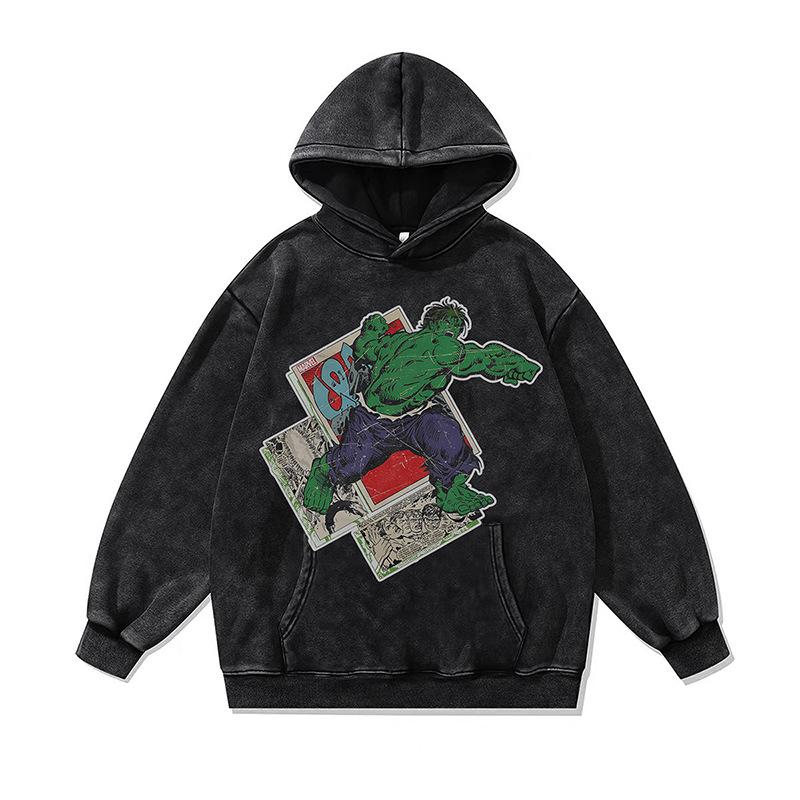 Cartoon Digital Direct Injection Printing Hooded Sweater Oversize Retro Washed Old Hoodie For Men And Women