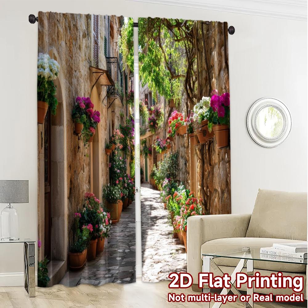 2pcs, 2D FLAT PRINTING Curtains (Without Rod) Flowered Alley Modern Curtain Modern Polyester Curtains Versatile All Ldeal for