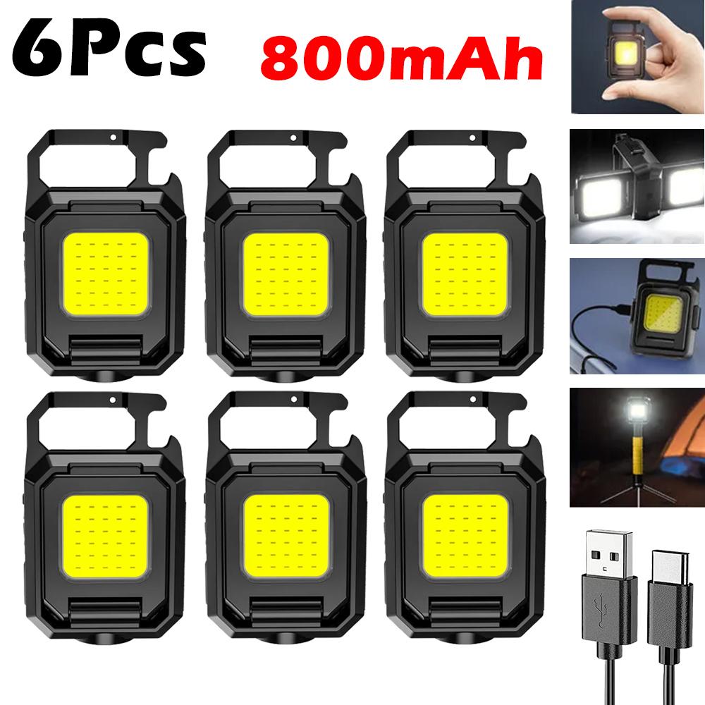 Multifunctional LED Mini Keychain Flashlight Outdoor Camping Double COB Work Lights Emergency Lighting With Magnet Bottle Opener