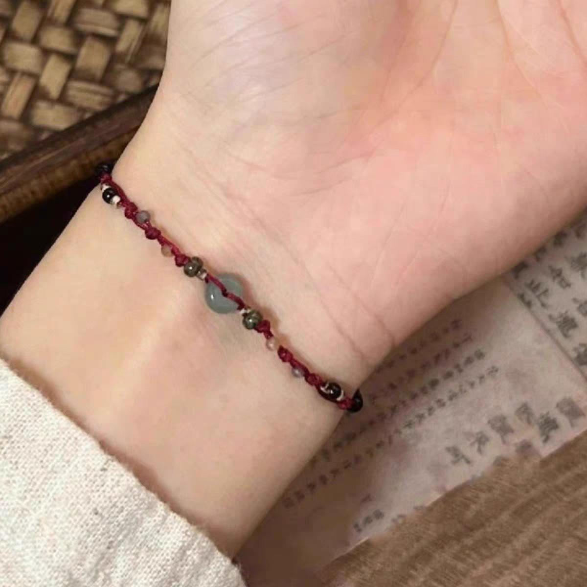 

Браслет из красной веревки в старинном стиле в стиле ретро-китайского искусства с бусинами - дизайн ручной работы для пар peace buckle красный