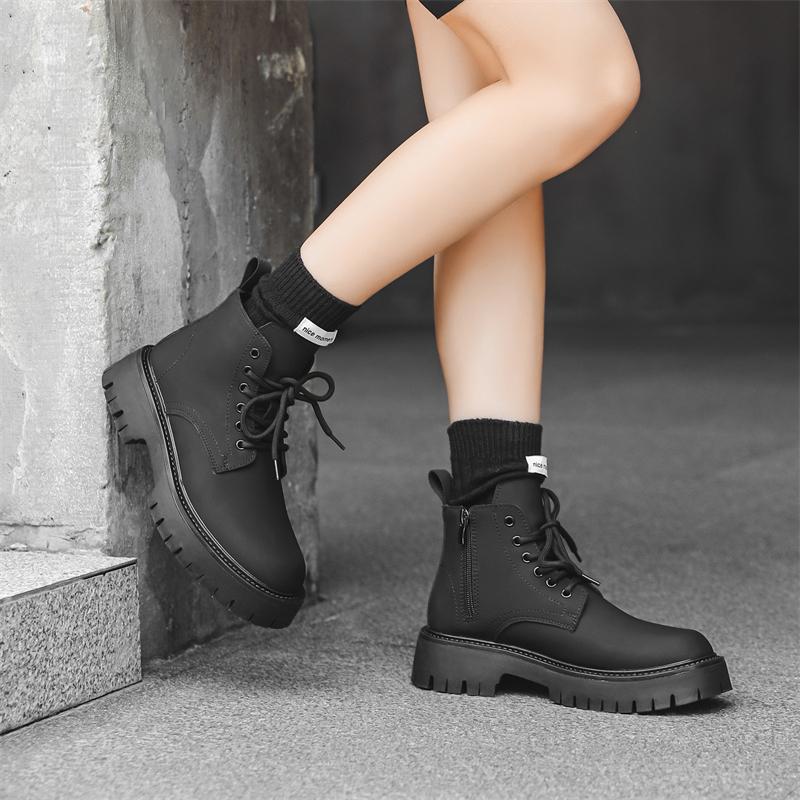 Thick-soled Martin boots winter new British style warm high-top leather shoes locomotive velvet boots leather boots