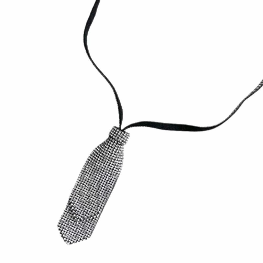 Adjustable Rhinestone Necktie Black Black Necktie Shiny Bow Ties  Jewelry