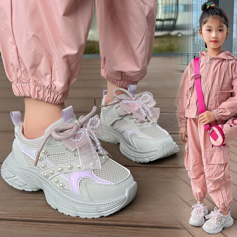Girls Shoes 2025 Autumn New Children's Sports Shoes Mesh Breathable Girl Princess Dad Shoes Running Shoes