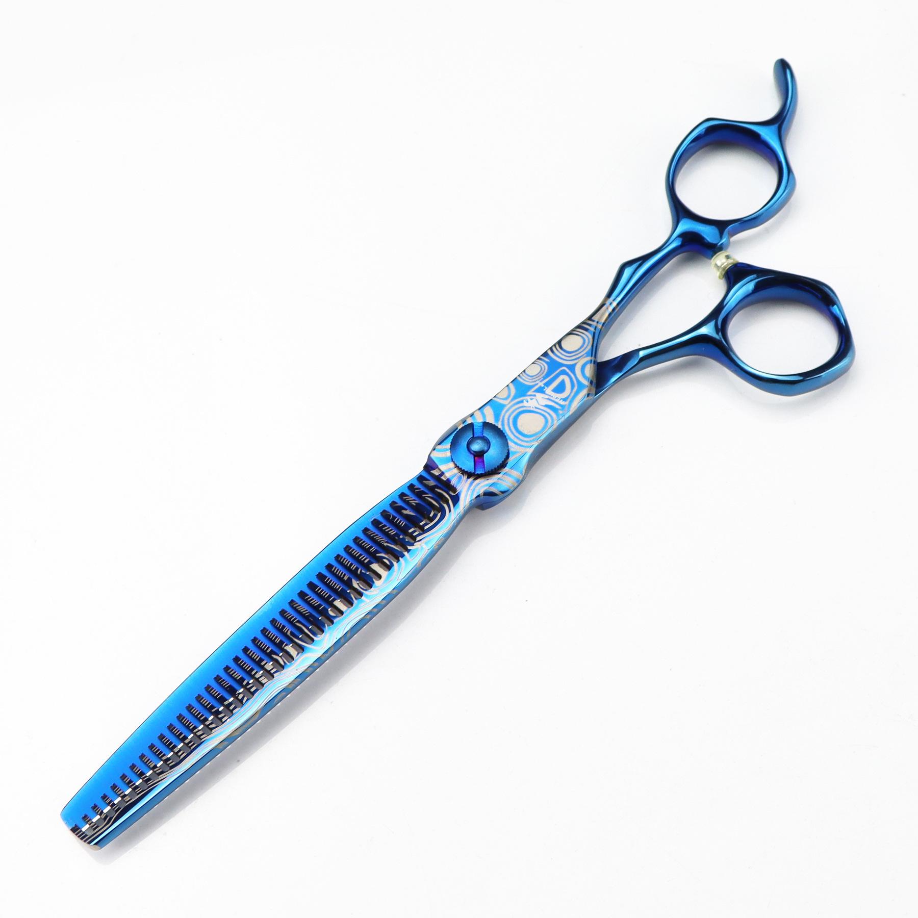 Blue 7-Inch Napson Gold Damascus Steel Hairdressing Scissors and Thinning Shears