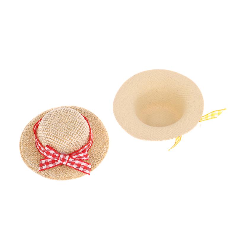 2 ks Miniaturní slaměný klobouk Mini slaměné klobouky pro panenky s mašlí Klobouk Ozdoba domečku pro panenky Ručně pletené Doplňky domečku pro panenky