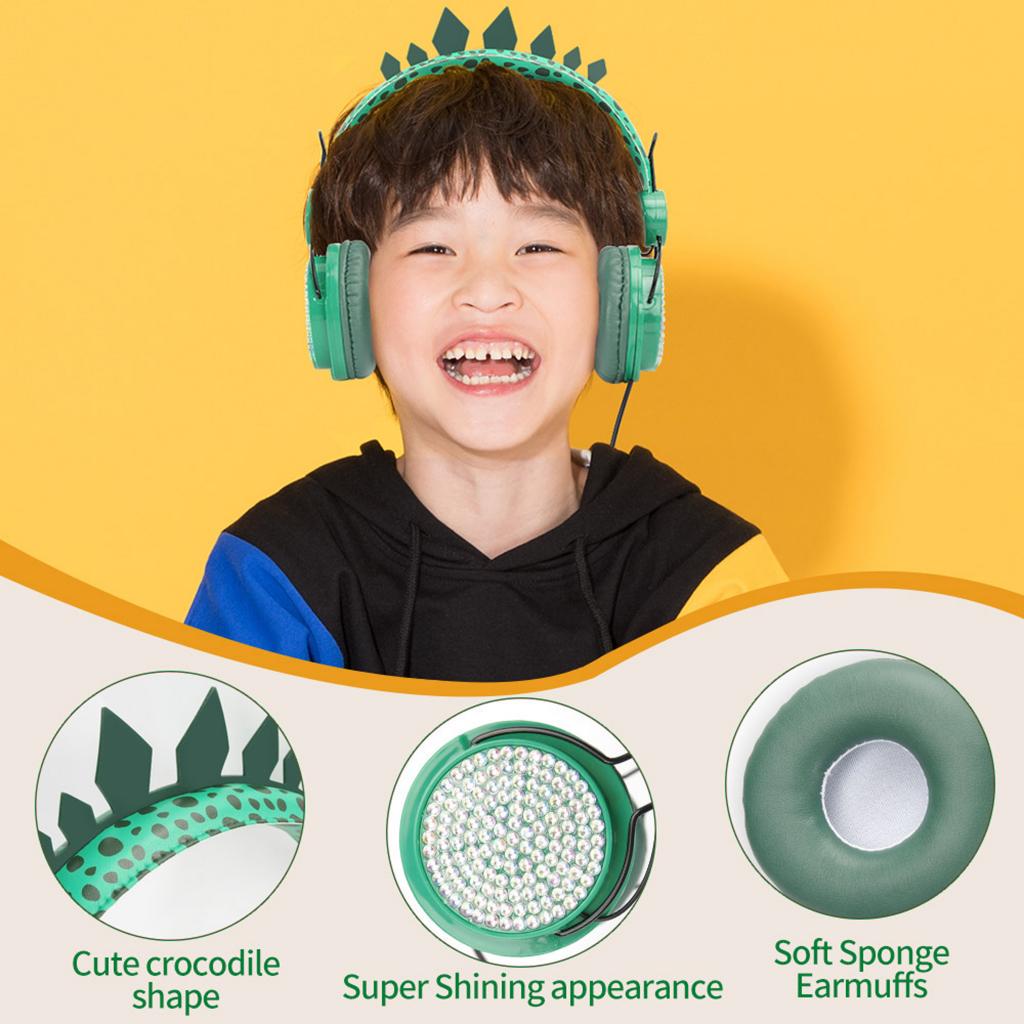 Cute Dinosaur Cartoon Kids Boys Wired Headphone Headset With Microphone