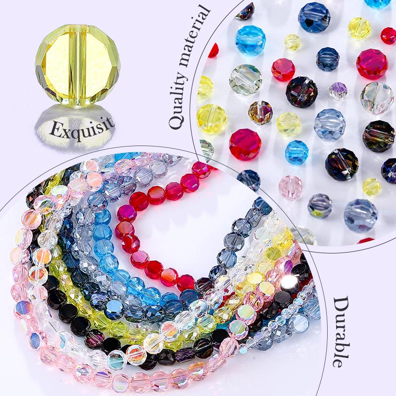 Flat Round Glass Beads Transparent Faceted Glass Spacers Colorful Coin Beads Crystal Loose Beads for Jewelry Making DIY Bracelet