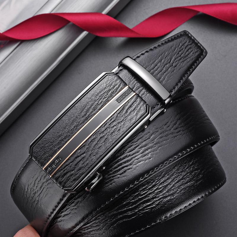 Men s Genuine Cowhide Leather Belt with Automatic Buckle - Simple, Versatile, High-End 110 cm
