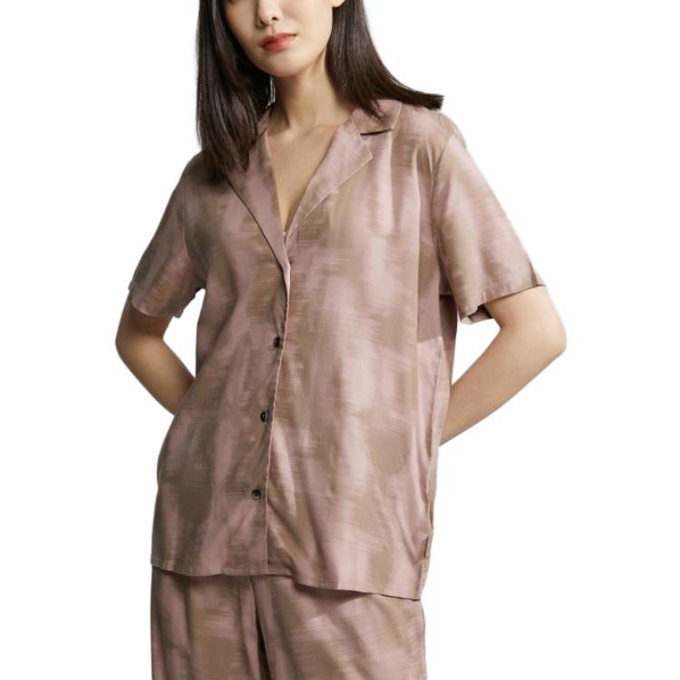 Calvin Klein All Over Print Single Breasted Short Sleeve Shirt Women shirts Pink QS6987