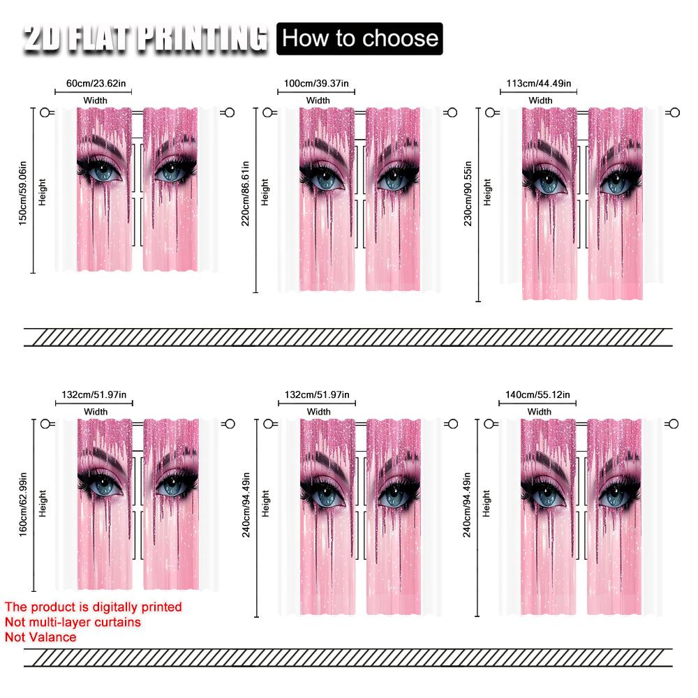 2pcs, Upscale Curtains 2D print Eyelash Printing Versatile 100% Polyester (without rod) Decorations Clearance for Room, Kitchen,