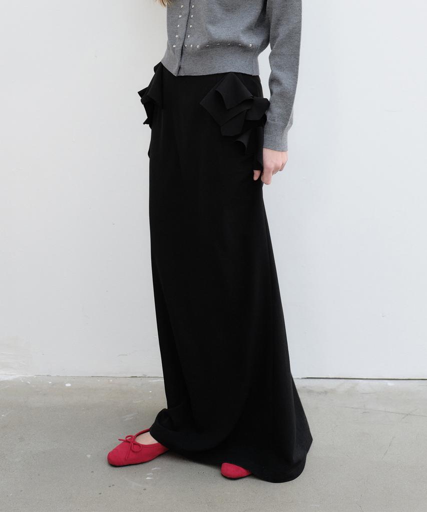 Yunse Ruffle Long Skirt (Black)