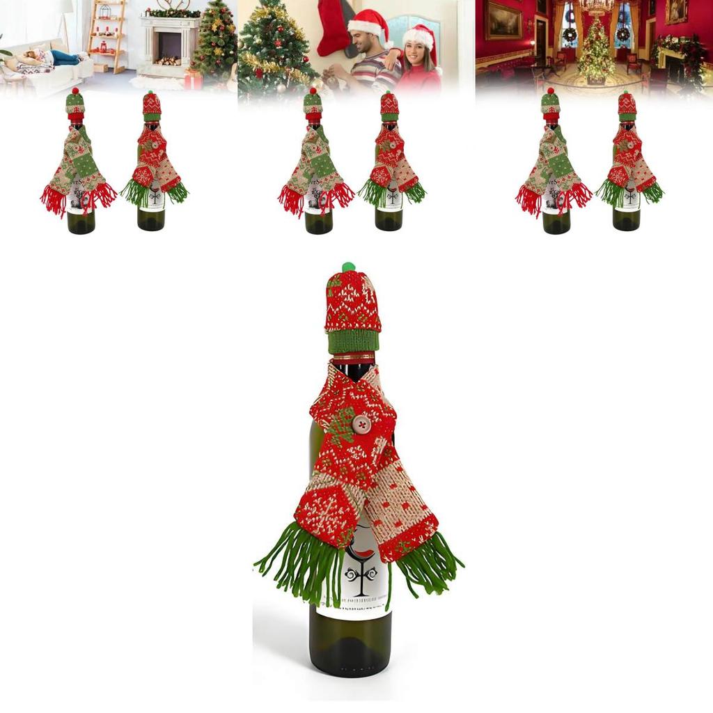 Weihnachtsflaschenüberzug mit Wollschal und Mütze für festliche Weinpräsentation