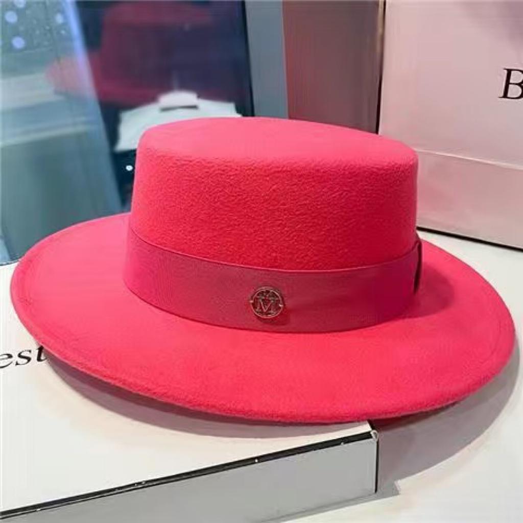 British retro style white fashion woolen jazz top hat women's hat trendy brand French celebrity versatile flat top hat