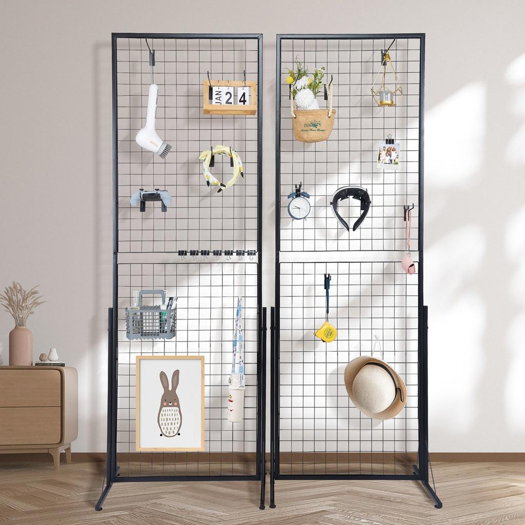 2' x 5.6' Gitterwand-Paneel-Turm, 2er-Pack Drahtgitterwand-Displayständer mit T-Fuß, freistehend, doppelseitige Gitterwand-Paneele für Kunsthandwerksmessen,