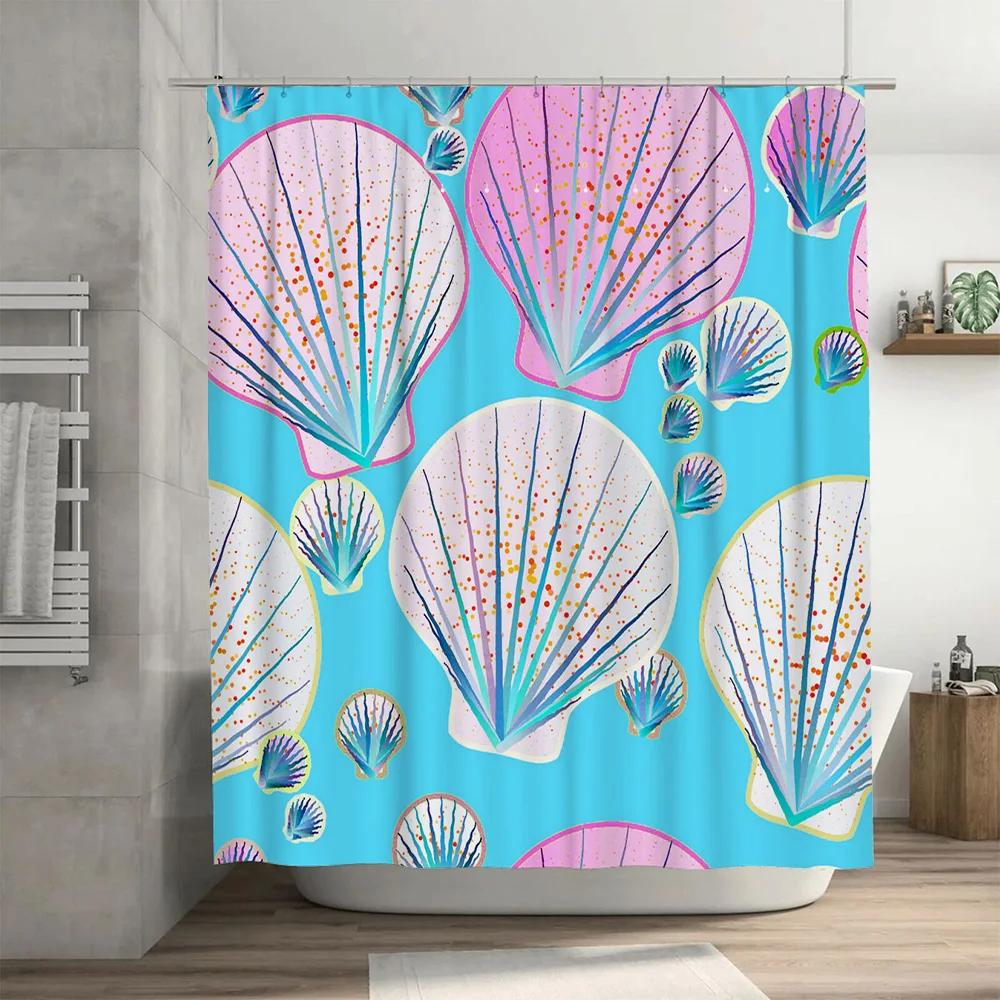 Pink Blue Shell Bath Shower Curtain Decor Sea Life Collection for Bathroom Decorations Home Accessories Gift Idea
