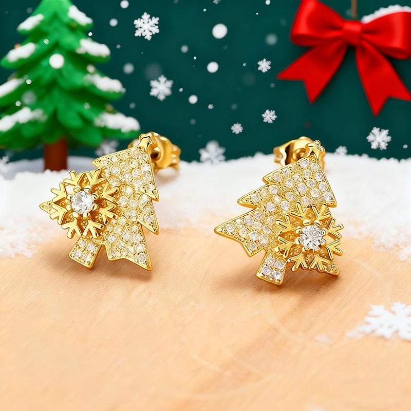 Light Luxury Princess Shiny Christmas Tree Stud Earrings, Jewelry, Snowflake Winter Romantic Ornaments