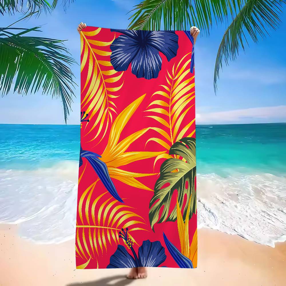 Tropical Plant Pattern Beach Towel Cartoon Cute Summer Kids Large Bath Pool Beach Towel Microfiber Absorbent For Swimming Travel