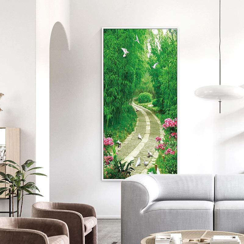 Modern Green Bamboo Road Canvas Painting Wall Art Green Forest Landscape Picture Posters and Prints for Living Room Decor Quadro