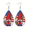 Vintage American Flag Cross Sunflower PU Earrings for Women , Independence Day Gnome Hold Red Love Water Drop Earrings,