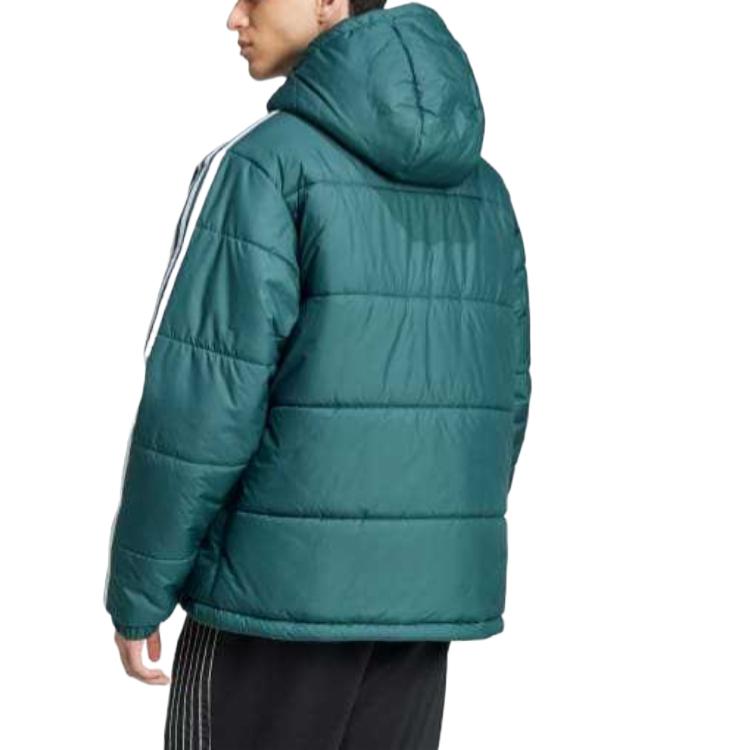 adidas Originals Men's Reversible 3-Stripes Padded Hooded Jacket Green Black JD9072