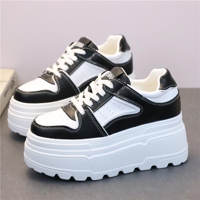 Fashion 8CM Platform Sneakers for Women White Shoes Heel Comfortable Non Slip Genuine Leather Women Casual Shoes Walking