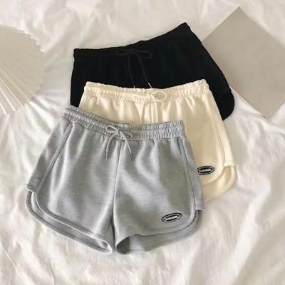 Pantaloni scurți de vară pentru femei Pantaloni scurți cu șnur elastic cu talie înaltă Buzunare, culoare solidă, imprimeu cu logo, pantaloni scurti cu picioare largi, îmbrăcăminte de stradă