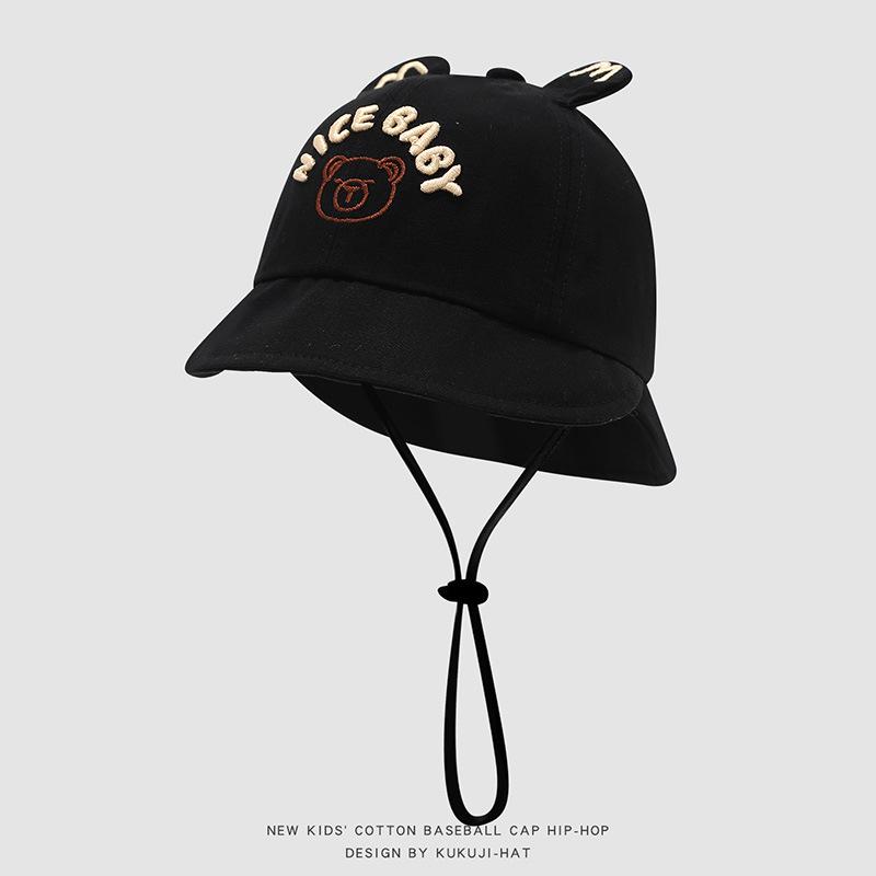 Spring & Autumn Baby Bear Double Brim Sun Hat - Breathable, Cute Unisex Bucket Hat for Boys & Girls
