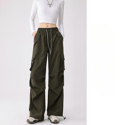 Kadınlar İçin Yazlık İş Pantolonu Yeni Yüksek Bel Hızlı Kuruyan Paraşüt Pantolon Günlük Geniş Paça Spor Pantolon