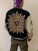 Men's High-End Scruffy Baseball Jacket with Sun Illuminati Eye Embroidery
