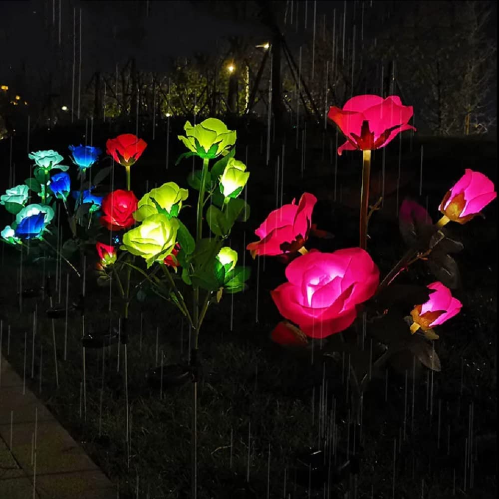 Solar Garden Stake Lights, Outdoor Solar Rose Flower Lights with 9 Rose Flowers, LED Rose Solar Powered Lights for Patio, Lawn, Garden, Yard Decorati