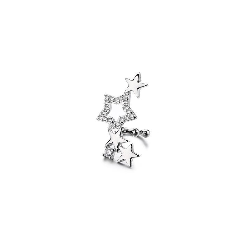 Gu Mao Ning Exquisite Starry Sky Zirconia Ear Cuff: High-End Hollow Star Design, No Piercing Needed.