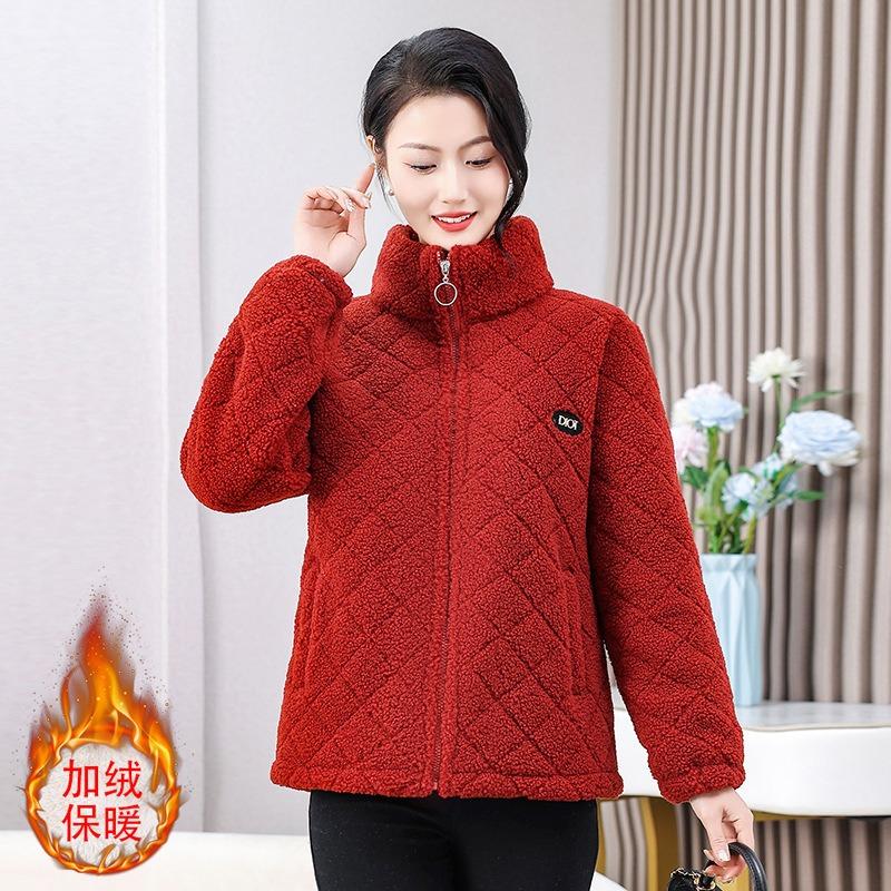 Middle-aged granular jacket winter new winter cotton-padded jacket piled and thickened warm cotton-padded jacket women