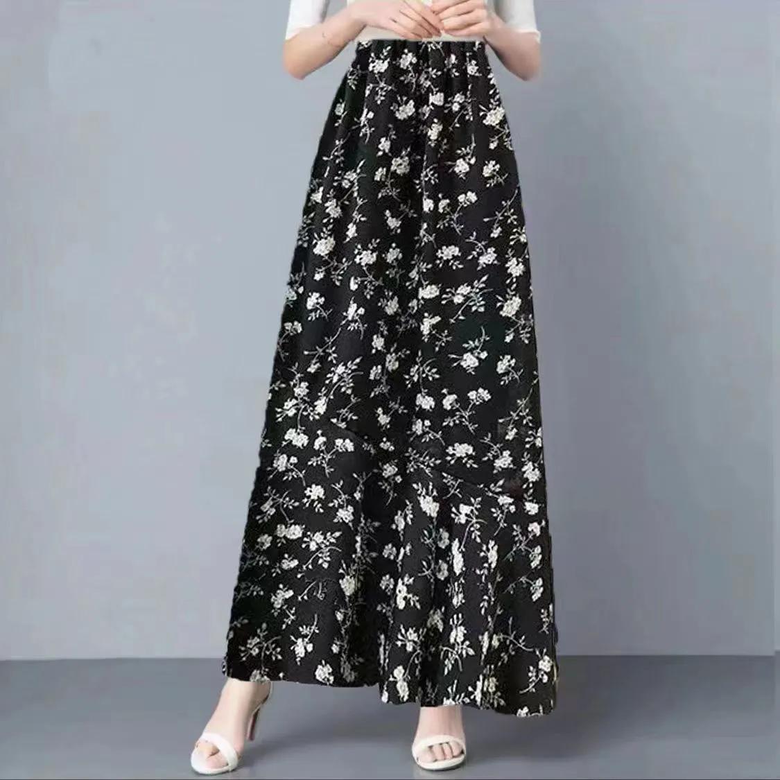 

WTEMPO Большие размеры эластичные брюки с высокой талией и принтом, широкие брюки женские, весна-осень, повседневные, универсальные, свободные, прямые брюки XXL