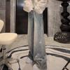 High Waist Hot Diamond Jeans Women's Korean Velvet Pants Old High Street Trend Loose and Thin Straight Wide-leg Pants
