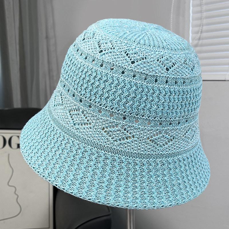 New Hollow Knitted Bucket Hat Multi-color Face Small Breathable Versatile Bucket Hat Sun Protection Sun Hat Foldable Hat