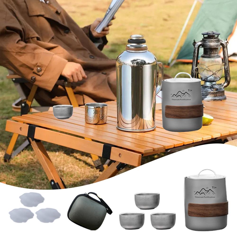 Tasse aus Titanlegierung Tragbares Reise-Teeset Outdoor-Camping Teezubereitungstasse 1 Stück Titantasse und 3 Stück Teetassen Outdoor-Geschirr
